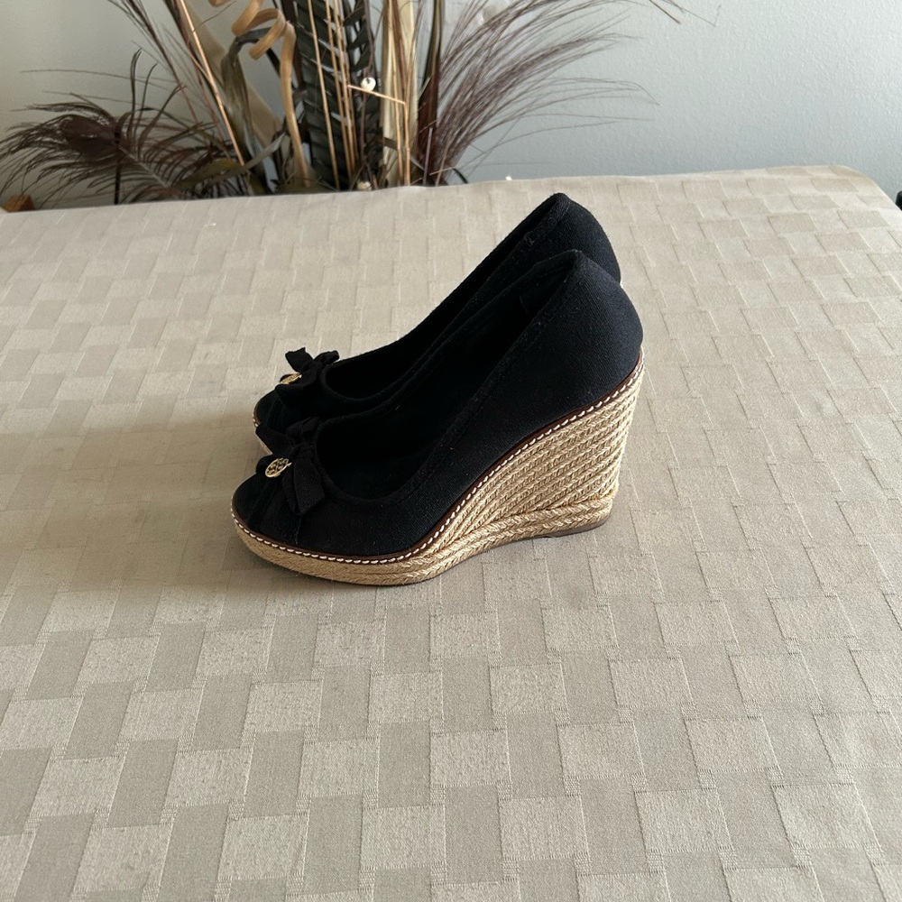 Tory Burch Jackie Canvas Bow Espadrille Wedge Pumps - Picture 4 of 16